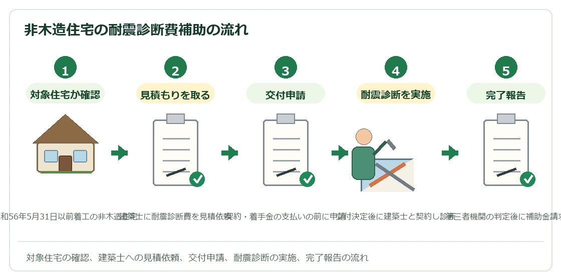 住宅耐震改修事業(非木造住宅の耐震診断費補助)の流れ