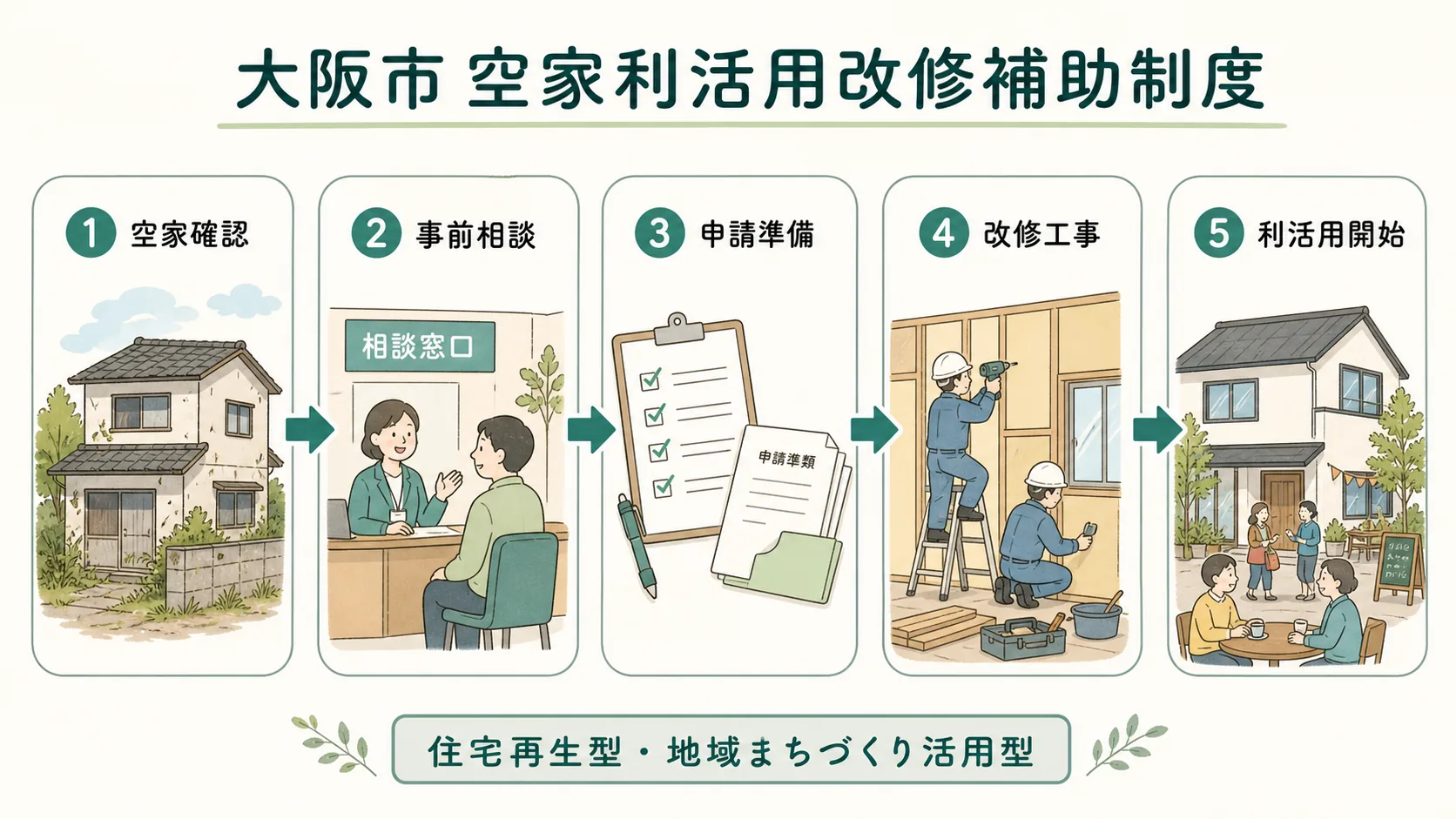 大阪市の空家利活用改修補助制度の流れ