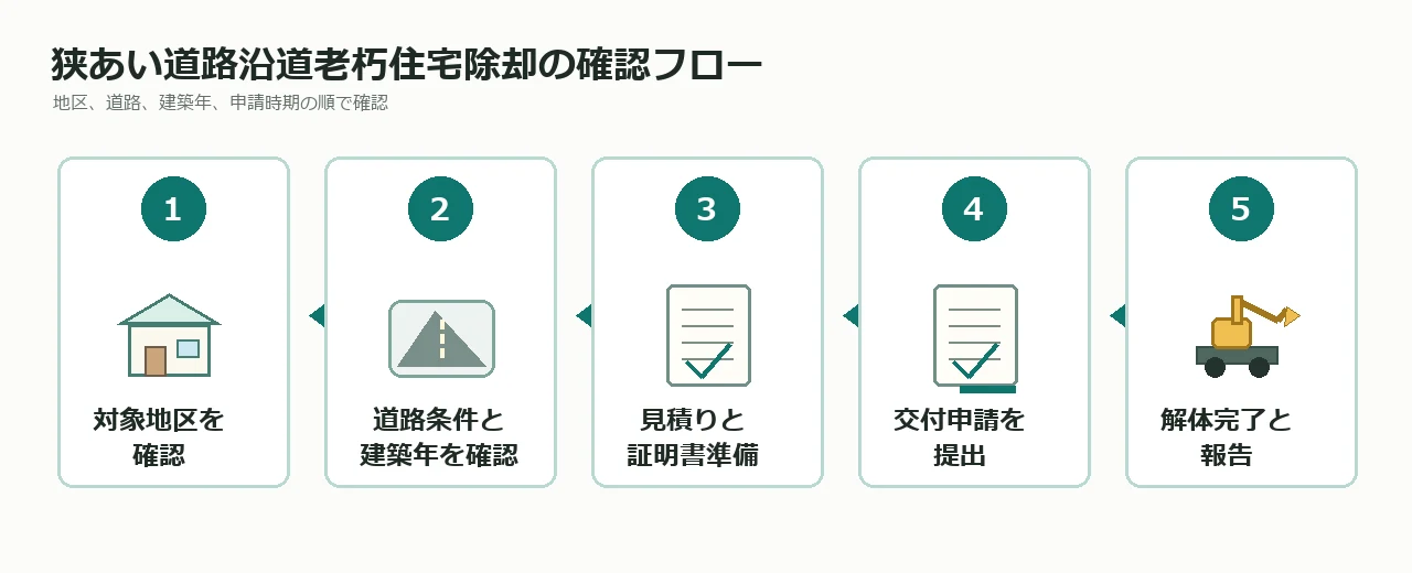 大阪市の狭あい道路沿道老朽住宅除却促進制度の流れ