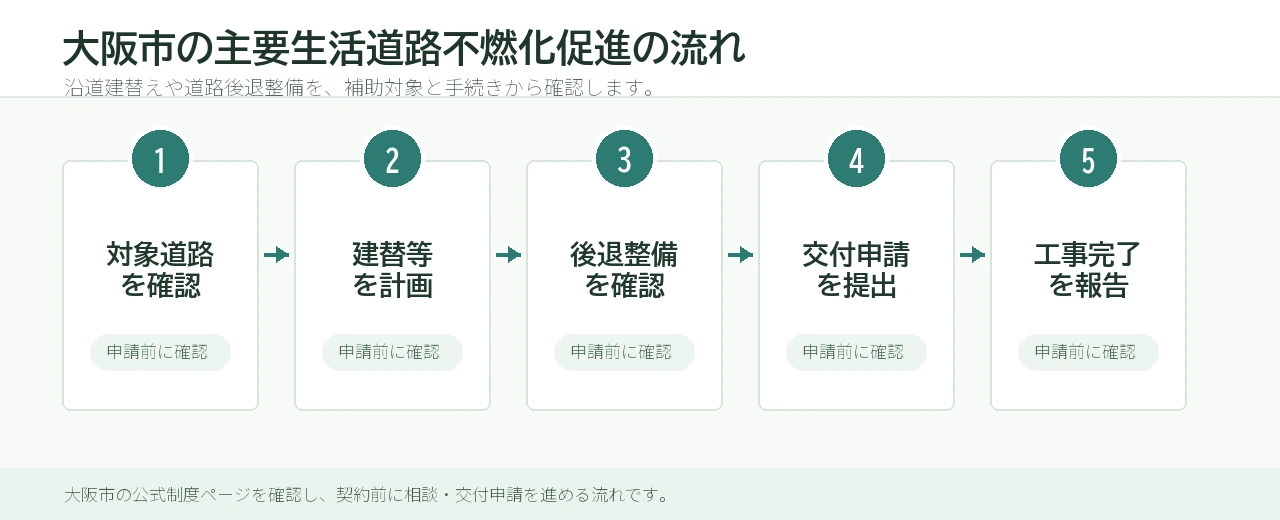 大阪市の主要生活道路不燃化促進整備事業の流れ