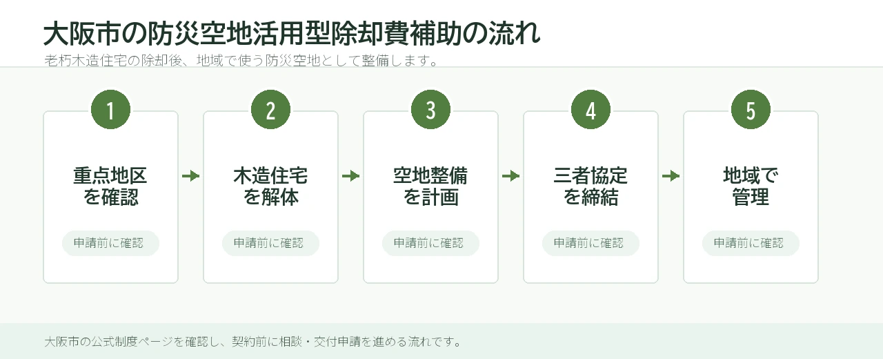 大阪市の防災空地活用型除却費補助制度の流れ